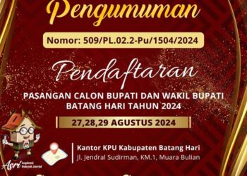 KPU Batanghari Resmi Umumkan Pendaftaran Calon Bupati dan Calon Wakil Bupati Batanghari 