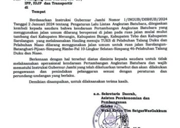 Pemprov Jambi Keluarkan Ingub Aturan Larangan melintas Armada batu Bara di Jalan Nasional