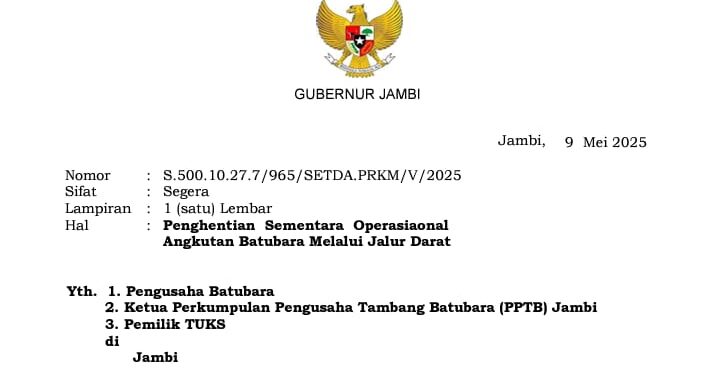 Gubernur Al Haris Hentikan Sementara Operasional Angkutan Batubara melalui Jalur Darat