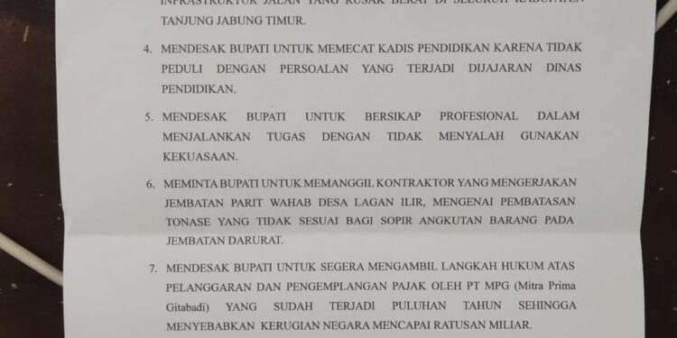 Barisan Rakyat Tanjabtim Menggugat Akan Gelar Demo Hari Ini, Tagih Janji Bupati Hingga Pelototi Pokir DPRD