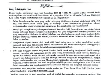 Sambut Ramadhan 1447 H, MUI Jambi Ajak Umat Jaga Persatuan di Tengah Potensi Perbedaan Awal Puasa