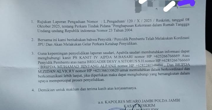 Diduga Telantarkan Istri, Oknum Guru SMPN 8 Muaro Jambi Dilaporkan ke Polisi Terkait UU KDRT